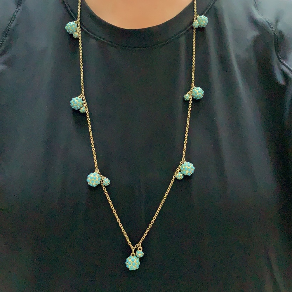 Ann Taylor Teal Cluster Cabochon Long Necklace